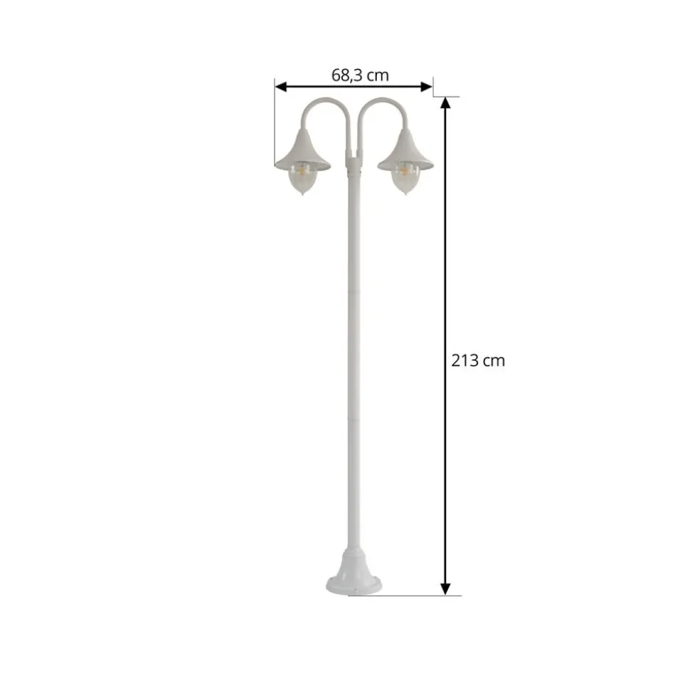 Lindby Madea buitenlamp, wit, 2-lamps, 213 cm, E27, IP44