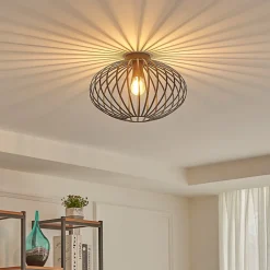 Lindby Maivi plafondlamp, zwart, 40 cm, ijzer, kooi