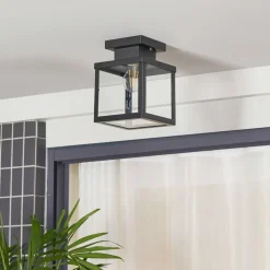 Lindby Mandus buiten plafondlamp, zwart, roestvrij staal, 22cm