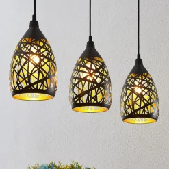 Lindby Marcello hanglamp, 75 cm, 3-lamps, zwart-goud