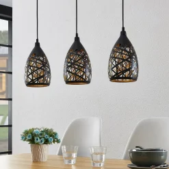 Lindby Marcello hanglamp, 75 cm, 3-lamps, zwart-goud