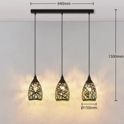 Lindby Marcello hanglamp, 75 cm, 3-lamps, zwart-goud