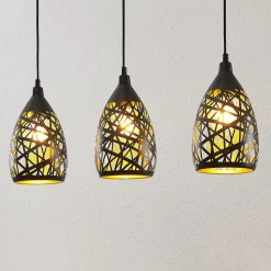 Lindby Marcello hanglamp, 75 cm, 3-lamps, zwart-goud