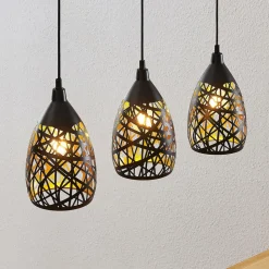 Lindby Marcello hanglamp, 75 cm, 3-lamps, zwart-goud