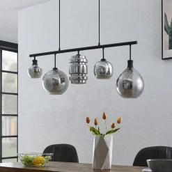 Lindby Mateno glazen hanglamp, 5-lamps, rookgrijs