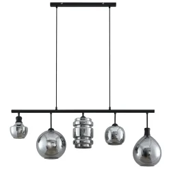 Lindby Mateno glazen hanglamp, 5-lamps, rookgrijs