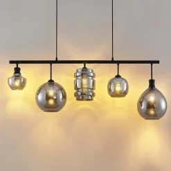 Lindby Mateno glazen hanglamp, 5-lamps, rookgrijs