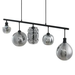 Lindby Mateno glazen hanglamp, 5-lamps, rookgrijs