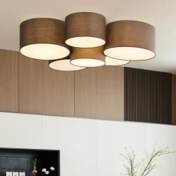 Lindby Maureka plafondlamp, 94 cm, 6-lamps, textiel