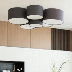 Lindby Maureka plafondlamp, 94 cm, 6-lamps, textiel