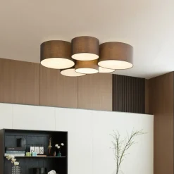 Lindby Maureka plafondlamp, 94 cm, 6-lamps, textiel