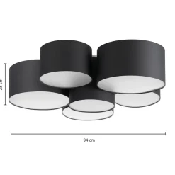 Lindby Maureka plafondlamp, 94 cm, 6-lamps, textiel