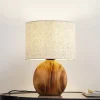 Lindby Mayumi tafellamp, hoogte 31 cm, hout, textiel