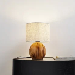 Lindby Mayumi tafellamp, hoogte 31 cm, hout, textiel