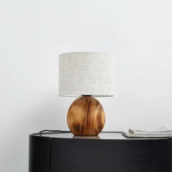 Lindby Mayumi tafellamp, hoogte 31 cm, hout, textiel