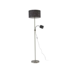Lindby Melanie vloerlamp, grijs, stof, Ø 36 cm, 2-lamps.