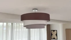 Lindby Melia plafondlamp, bruin/grijs, textiel, Ø 56cm