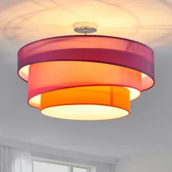 Lindby Melia plafondlamp, paars/roze/oranje, textiel, Ø56cm