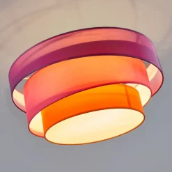 Lindby Melia plafondlamp, paars/roze/oranje, textiel, Ø56cm
