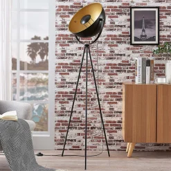 Lindby Meline vloerlamp, zwart/goud, metaal, driepoot