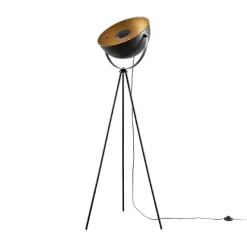 Lindby Meline vloerlamp, zwart/goud, metaal, driepoot