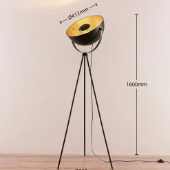 Lindby Meline vloerlamp, zwart/goud, metaal, driepoot