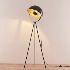 Lindby Meline vloerlamp, zwart/goud, metaal, driepoot