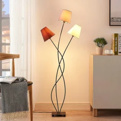 Lindby Melis vloerlamp, 130 cm, 3-lamps, textiel