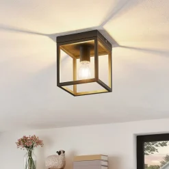 Lindby Meron plafondlamp, doosvorm, donkergrijs