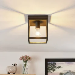 Lindby Meron plafondlamp, doosvorm, donkergrijs