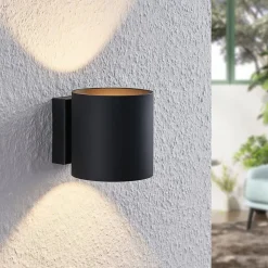 Lindby Mirza aluminium-wandlamp, rond, zwart