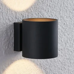 Lindby Mirza aluminium-wandlamp, rond, zwart