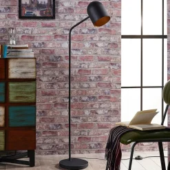 Lindby Morik vloerlamp, 1-lamp, zwart/goud, metaal