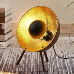 Lindby Muriel tafellamp, hoogte 38 cm, zwart, goud, metaal