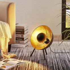 Lindby Muriel tafellamp, hoogte 38 cm, zwart, goud, metaal