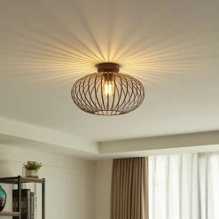 Lindby Nahele plafondlamp, bruin, metaal, Ø 40 cm, E27