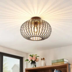 Lindby Nahele plafondlamp, bruin, metaal, Ø 40 cm, E27