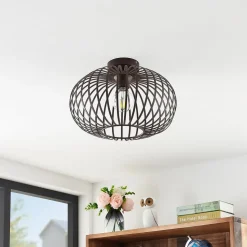 Lindby Nahele plafondlamp, bruin, metaal, Ø 40 cm, E27