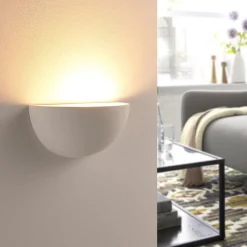 Lindby Narin wandlamp, wit, gips, halfrond, 28cm