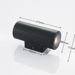 Lindby Nati buitenwandlamp, 22 cm, antraciet, IP54, rond