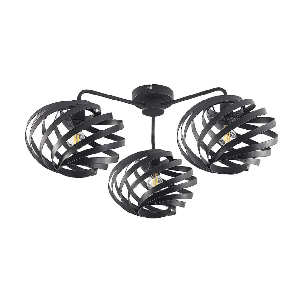 Lindby Niobano plafondlamp in zwart staal