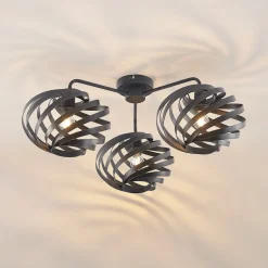 Lindby Niobano plafondlamp in zwart staal