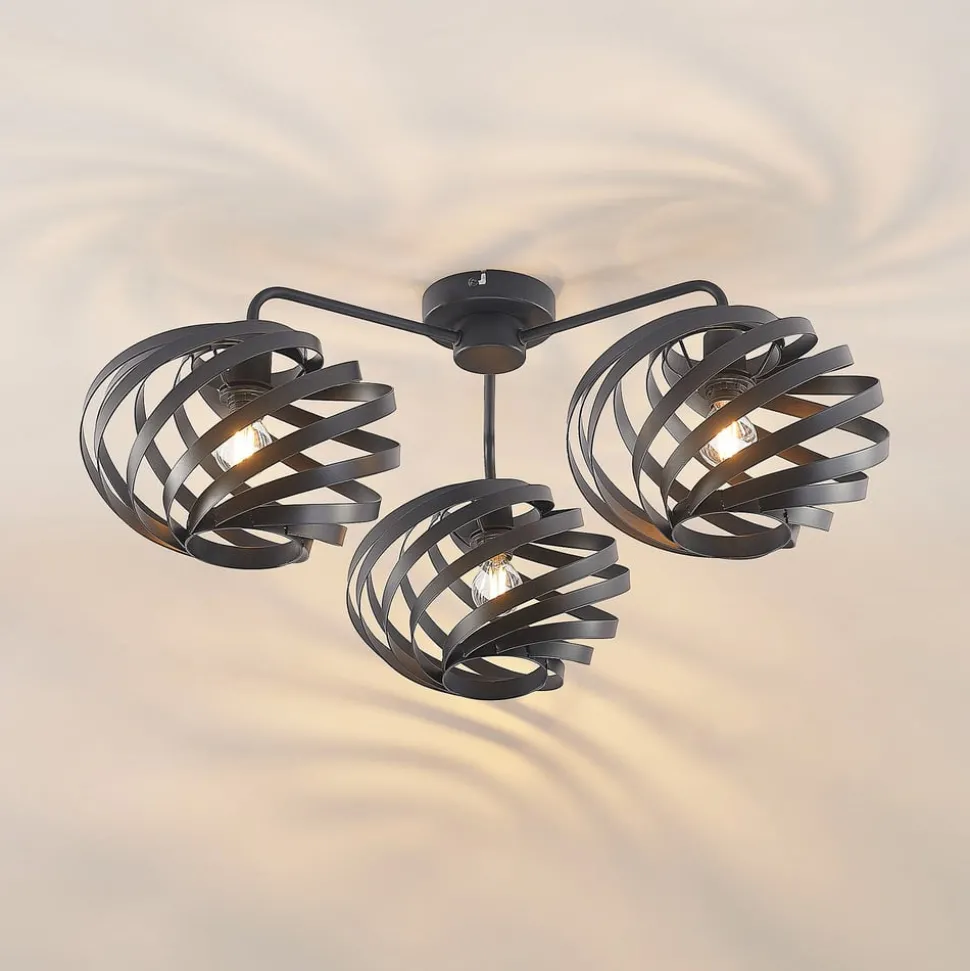 Lindby Niobano plafondlamp in zwart staal