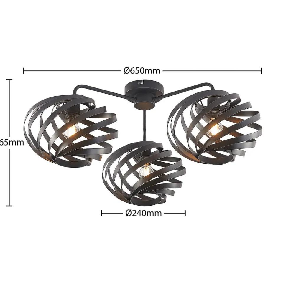 Lindby Niobano plafondlamp in zwart staal