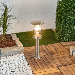 Lindby Noemi sokkellamp, grijs, roestvrij staal, 50 cm, IP44