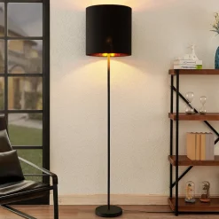 Lindby Nymar vloerlamp, stof, zwart-goud
