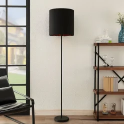 Lindby Nymar vloerlamp, stof, zwart-goud