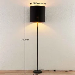 Lindby Nymar vloerlamp, stof, zwart-goud
