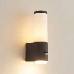 Lindby Okari buitenwandlamp met sensor, recht