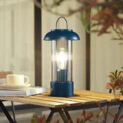 Lindby oplaadbare tafellamp Yvette, blauw, IP44, touchdimmer